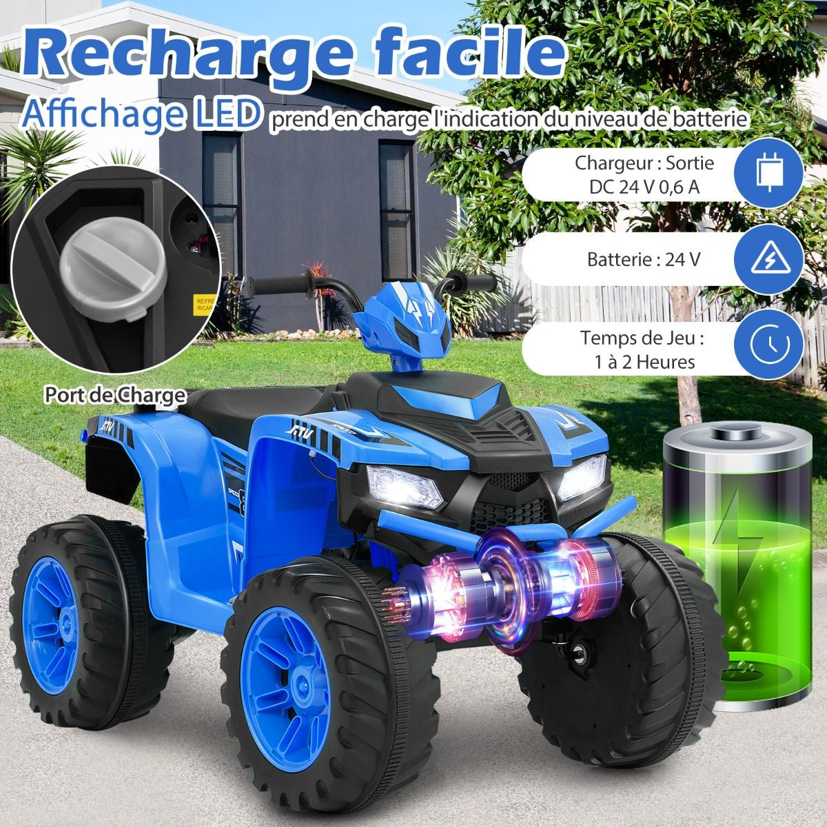 24V Voiture Électrique Enfant Avec Musique & Lumières LED Vitesse 2,8/5 Km/H Charge 35Kg Pour 3-8 Ans Noir/Rose/Bleu/Rouge