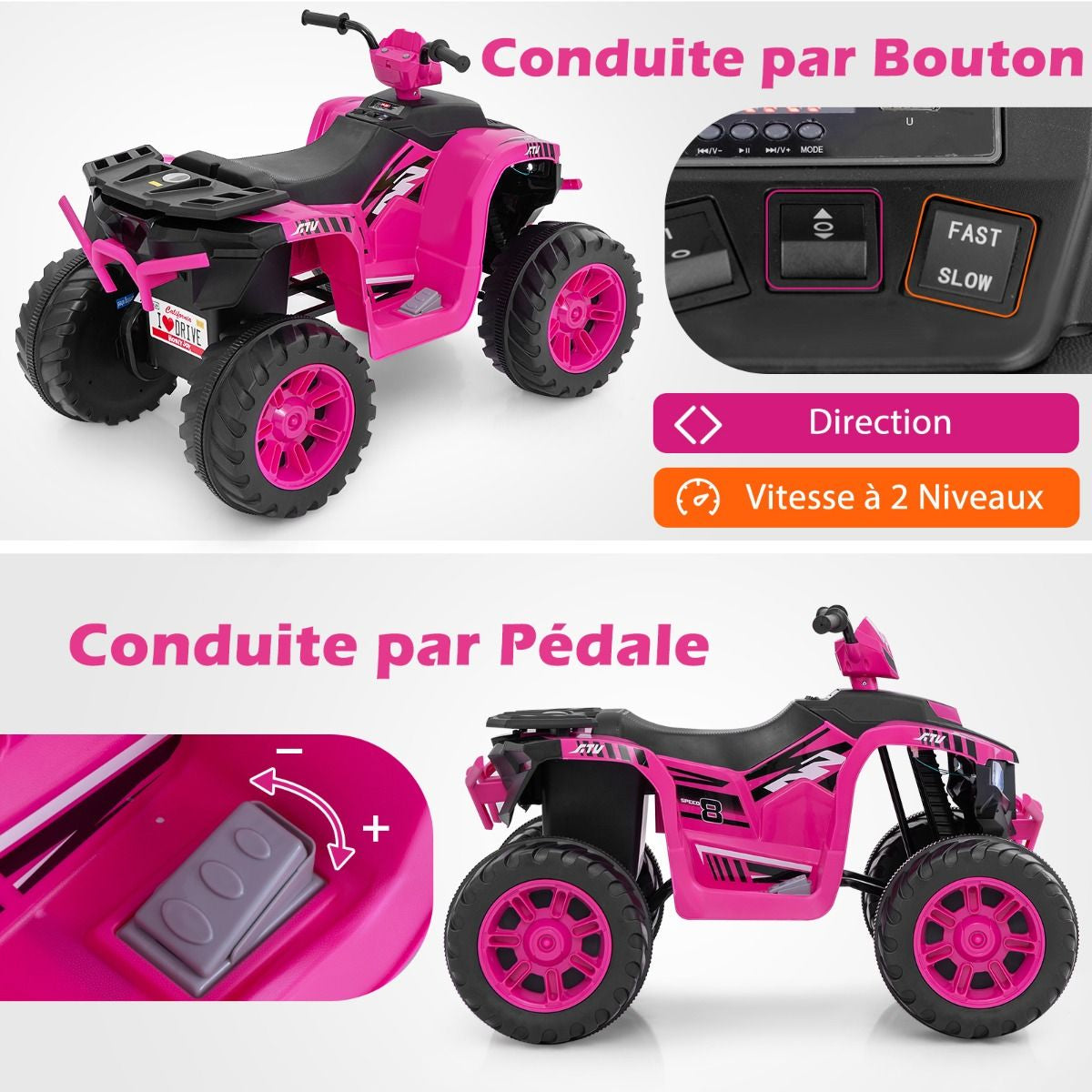 24V Voiture Électrique Enfant Avec Musique & Lumières LED Vitesse 2,8/5 Km/H Charge 35Kg Pour 3-8 Ans Noir/Rose/Bleu/Rouge