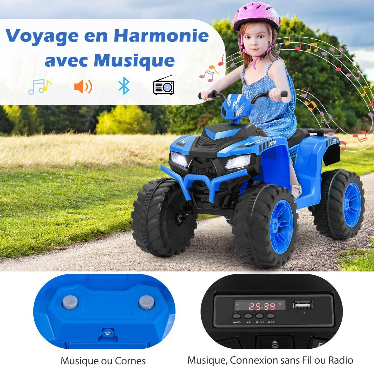 24V Voiture Électrique Enfant Avec Musique & Lumières LED Vitesse 2,8/5 Km/H Charge 35Kg Pour 3-8 Ans Noir/Rose/Bleu/Rouge