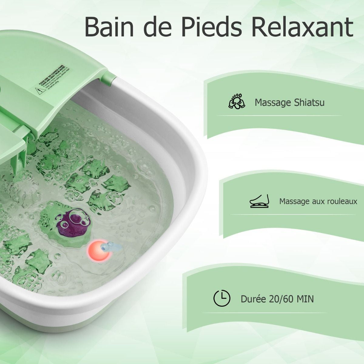 Bain De Pieds Massant Pliable Lumière Rouge Température Réglable Avec Télécommande Massage Au Rouleau Vert/Bleu/Vert Foncé