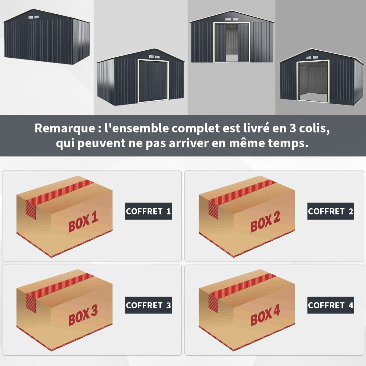 Abri De Jardin En Métal 8,67 ㎡ 340 X 255 X 210 Cm Avec 2 Portes Coulissantes Verrouillables 4 Trous D’Aération Gris Pour Vélo