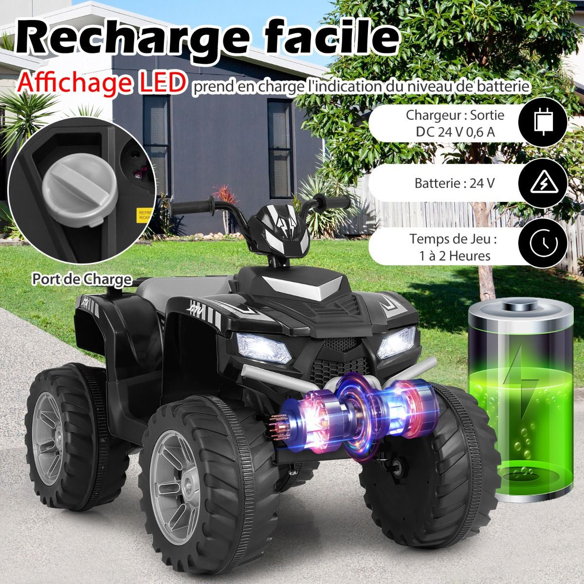 24V Voiture Électrique Enfant Avec Musique & Lumières LED Vitesse 2,8/5 Km/H Charge 35Kg Pour 3-8 Ans Noir/Rose/Bleu/Rouge