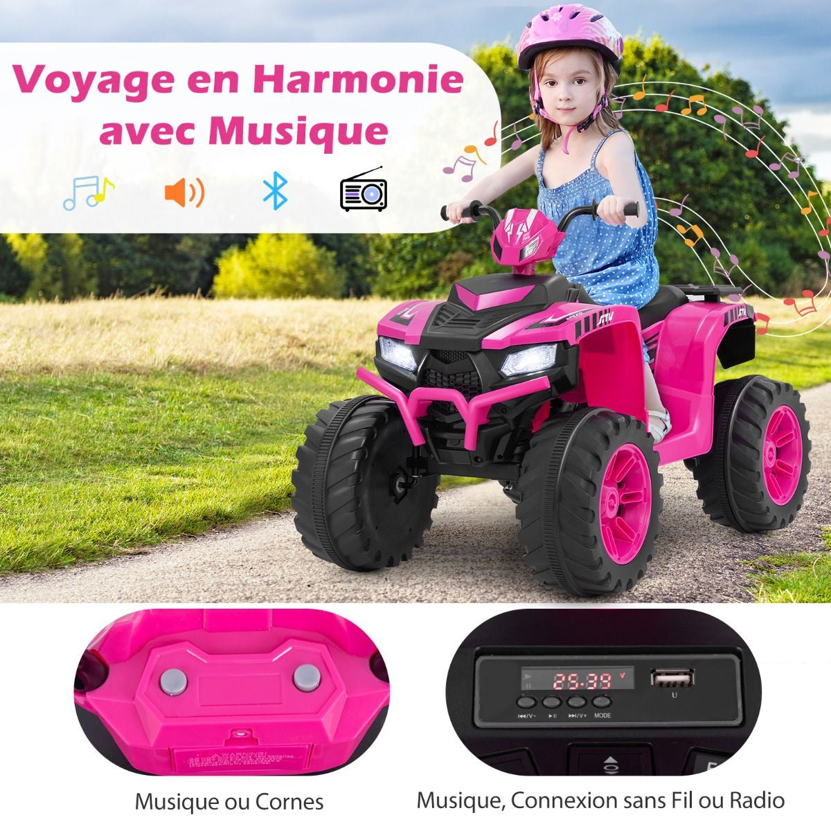 24V Voiture Électrique Enfant Avec Musique & Lumières LED Vitesse 2,8/5 Km/H Charge 35Kg Pour 3-8 Ans Noir/Rose/Bleu/Rouge