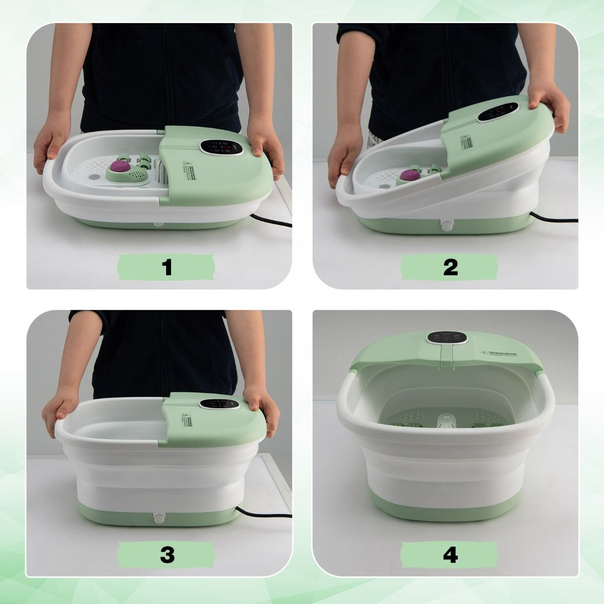 Bain De Pieds Massant Pliable Lumière Rouge Température Réglable Avec Télécommande Massage Au Rouleau Vert/Bleu/Vert Foncé