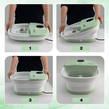 Bain De Pieds Massant Pliable Lumière Rouge Température Réglable Avec Télécommande Massage Au Rouleau Vert/Bleu/Vert Foncé