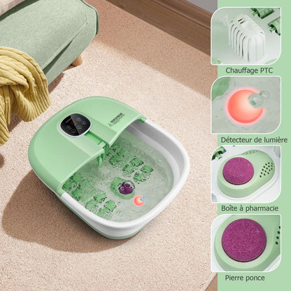 Bain De Pieds Massant Pliable Lumière Rouge Température Réglable Avec Télécommande Massage Au Rouleau Vert/Bleu/Vert Foncé